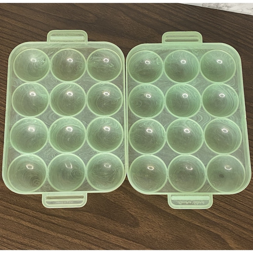 VTG Lustro Ware Egg Tray Green Swirl Hard Plastic - 2 Halves